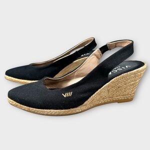 Viscata Lloret Wedge Sandal Women’s Size 39/8 Black Pointed Toe Slingback Canvas